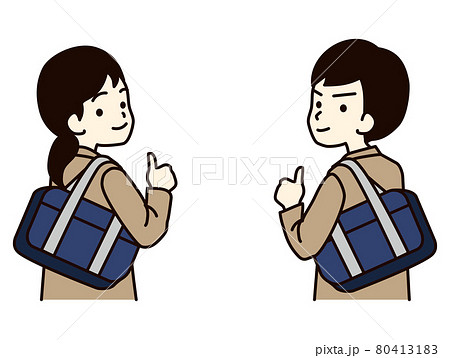 振り返りグッドポーズをする男子学生と女子学生のイラスト素材 振り返りグッドポーズをする男子学生と女子学生のイラスト素材