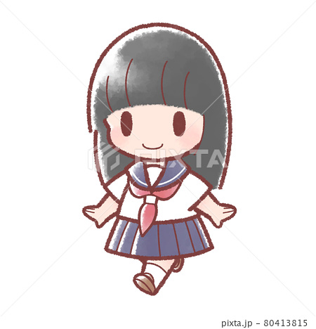 歩く半袖セーラー服の女の子のイラスト素材