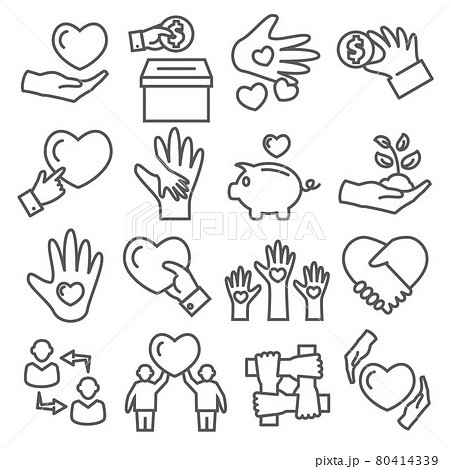 Donate line icons set on white background 80414339