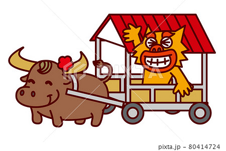 水牛車に乗ったシーサー 80414724