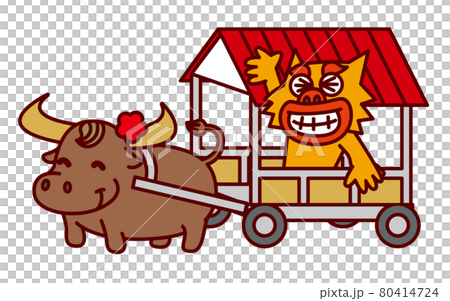 水牛車に乗ったシーサー 80414724