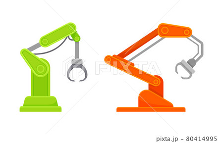 Robotic Mechanical Programmable Arm with Joints for Industrial Assembly Operation Vector Set Robotic Mechanical Programmable Arm with Joints for Industrial Assembly Operation Vector Set 80414995
