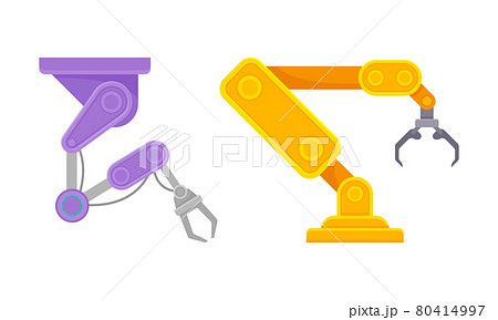 Robotic Mechanical Programmable Arm with Joints for Industrial Assembly Operation Vector Set Robotic Mechanical Programmable Arm with Joints for Industrial Assembly Operation Vector Set 80414997