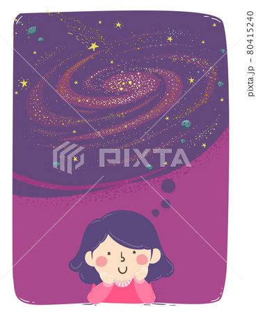 Kid Girl Think Galaxy Universe Illustration Kid Girl Think Galaxy Universe Illustration 80415240