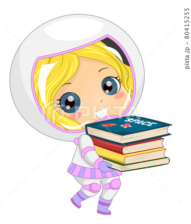 Kid Girl Astronaut Carry Space Books Illustration Kid Girl Astronaut Carry Space Books Illustration 80415255