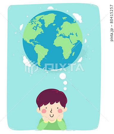 Kid Boy Think Earth World Illustration Kid Boy Think Earth World Illustration 80415257