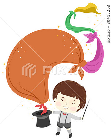 Kid Boy Magic Hat Tied Cloth Wand Illustration Kid Boy Magic Hat Tied Cloth Wand Illustration 80415263