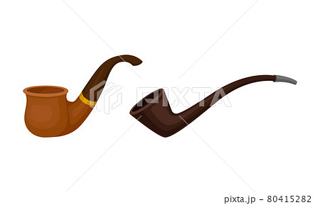 Tobacco Pipe with Chamber, Thin Hollow Stem and Mouthpiece Vector Set 80415282