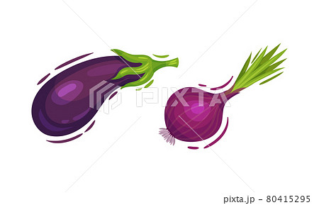 Purple Vegetable with Eggplant and Onion Bulb Vector Set Purple Vegetable with Eggplant and Onion Bulb Vector Set 80415295