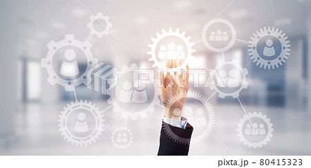 Teamwork concept and choosing gesture of businessperson in elega 80415323