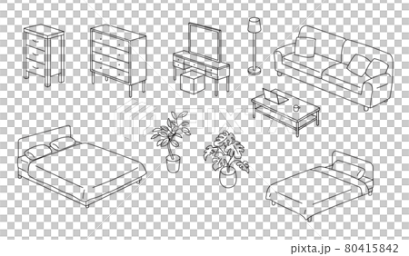 上から見た家具の線画　セット 80415842