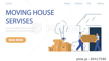 House moving services web banner mockup with loaders, flat vector illustration. House moving services web banner mockup with loaders, flat vector illustration. 80417086
