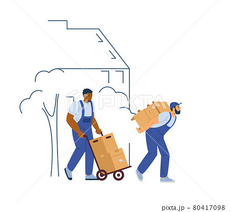 Loaders or movers men carrying furniture, flat vector illustration isolated. Loaders or movers men carrying furniture, flat vector illustration isolated. 80417098