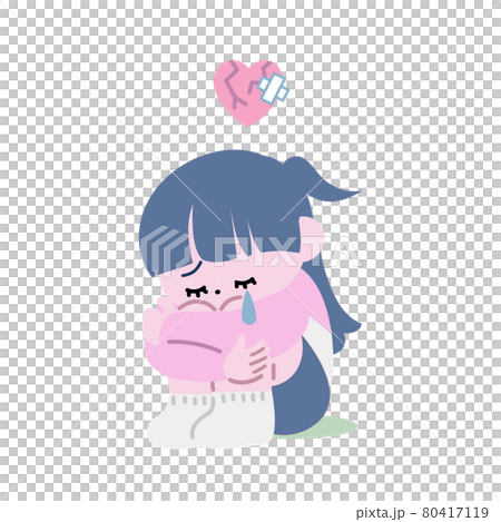 傷ついて泣きながらうずくまる女の子のイラスト素材