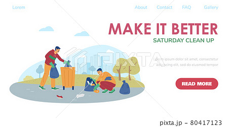 Website banner for streets and parks cleaning events, flat vector illustration. 80417123