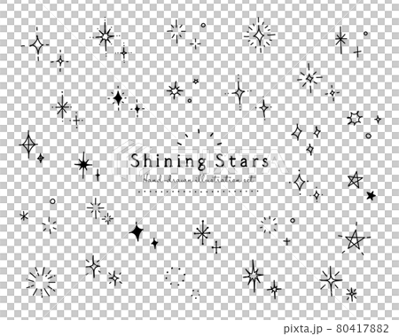 手描きのキラキラや星のイラストセット　アイコン　光　輝き　シンプル　飾り　装飾　スター　手書き 80417882
