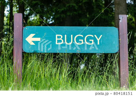 A board with direction of way on a golf course 80418151