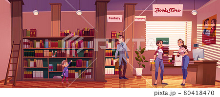 Visitors in bookstore with people choose books 80418470