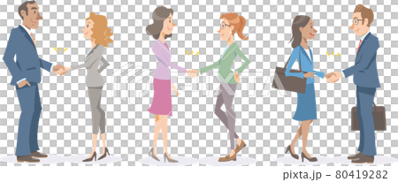 三套商務人士握手。全球和國際的女性和男性。團隊合作和成功的形象。 80419282