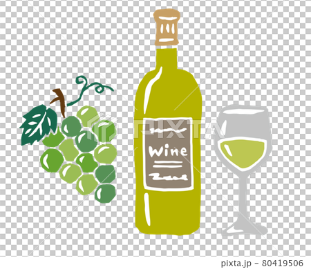 白ワインと葡萄　レトロなベクターイラスト 80419506
