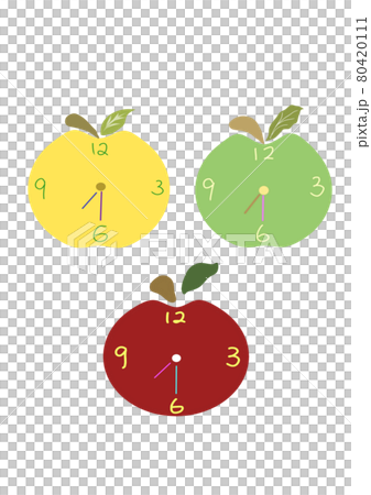 蘋果時鐘,紅色,綠色,黃色,造型,數字,位置,插圖,素材,色彩,3個 80420111