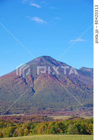 青森県 紅葉時期の八甲田山（高田大岳・雛岳・小岳）の写真素材