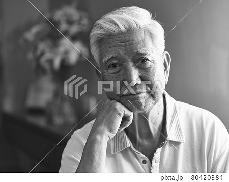 black and white portrait sad asian senior man black and white portrait sad asian senior man 80420384