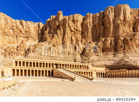 Mortuary Temple of Hatshepsut in the rocks, Nubian Desert, Luxor, Egypt 80420394
