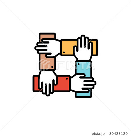 Teamwork icon. Group, business, hand. Line vector icon on isolated background. Eps 10 vector 80423120
