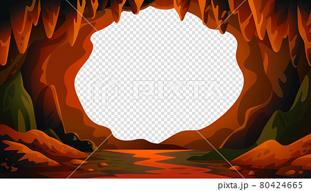 Cave vector background, cartoon cave landscape with a blank center for text Vector illustration in flat cartoon style 80424665