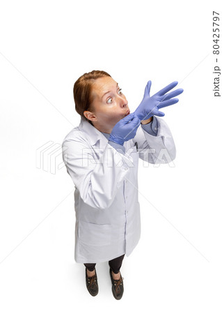 Portrait of doctor, therapeutic or medical advisor at work. Funny meme emotions. Concept of healthcare, care medicine and humor 80425797