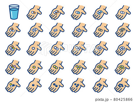 手のひらに乗せた薬（セット） 80425866