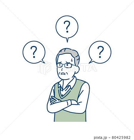 高齢者 男性 物忘れ 認知症 思い出せない 年配 おじいさん イラスト素材のイラスト素材