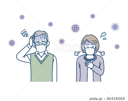 高齢者　年配　男女　風邪　コロナウイルス　苦しい　イラスト素材 80426068