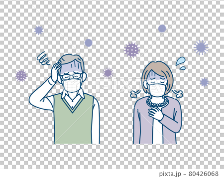 高齢者　年配　男女　風邪　コロナウイルス　苦しい　イラスト素材 80426068
