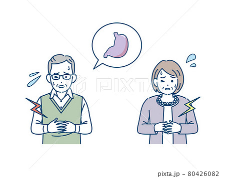 高齢者　年配　男女　胃　腹痛　食あたり　痛み　イラスト素材 80426082