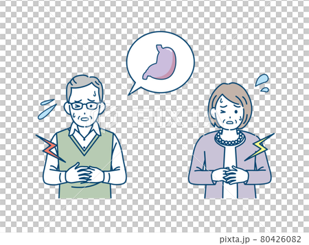 高齢者　年配　男女　胃　腹痛　食あたり　痛み　イラスト素材 80426082