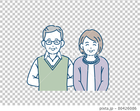 老夫婦　高齢者　年配　男女　笑顔　笑う　上半身　イラスト素材 80426086