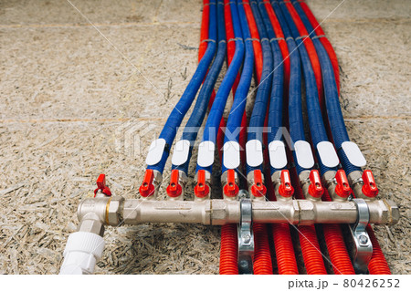 corrugation pipes with ball valves in boiler room 80426252