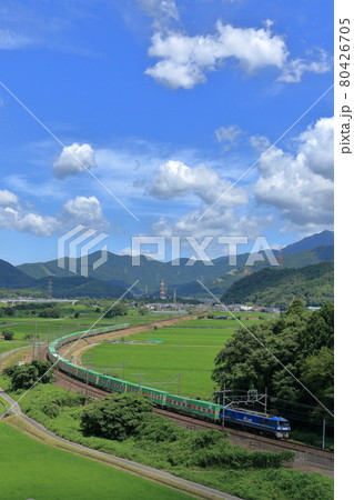 東海道線を走る貨物列車 80426705