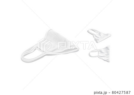 Blank white fabric folded face mask mockup lying, different views Blank white fabric folded face mask mockup lying, different views 80427587