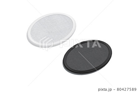 Blank black and white round embroidered patch mockup, side view Blank black and white round embroidered patch mockup, side view 80427589