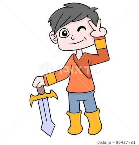 male knight standing carrying heirloom sword, doodle icon image kawaii 80427731