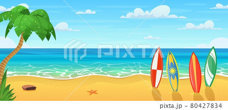 Summertime on the beach. Palms and plants around 80427834