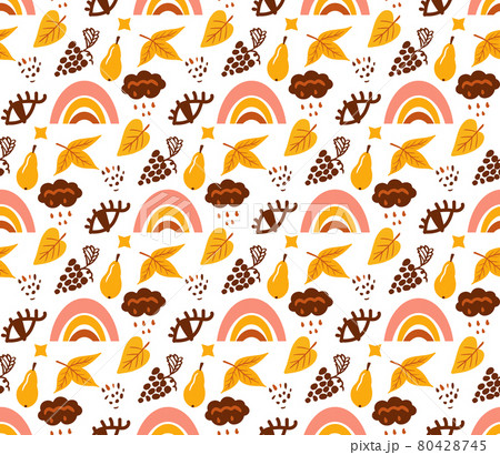Boho abstract autumn seamless pattern. Bohemian print creative contemporary aesthetic doodle style, repeating texture, background. Vector illustration 80428745