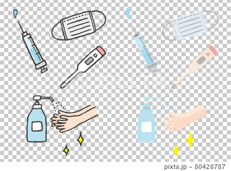 Hand-drawn illustrations related to virus and infectious disease countermeasures Hand-drawn illustrations related to virus and infectious disease countermeasures 80428787