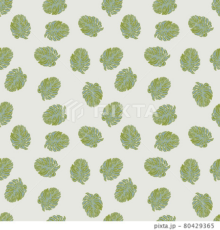 Seamless nature exotic pattern with green monstera leaves shapes. Grey pastel background. 80429365
