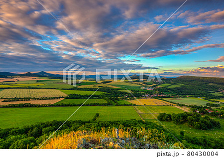 Sunset on the hill in Central Bohemian Uplands, Czech Republic. Sunset on the hill in Central Bohemian Uplands, Czech Republic. 80430004