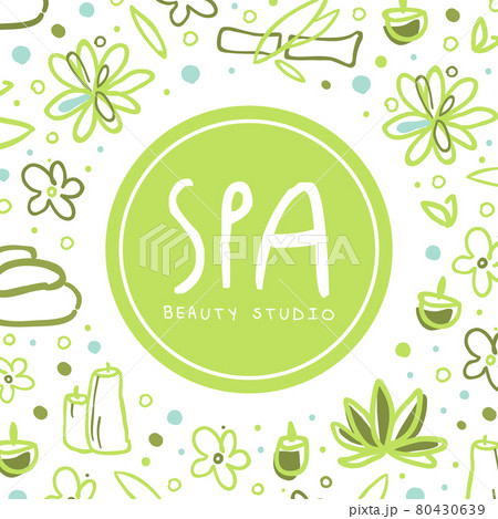 Spa and Beauty Hand Drawn Design for Promo Card Vector Template 80430639