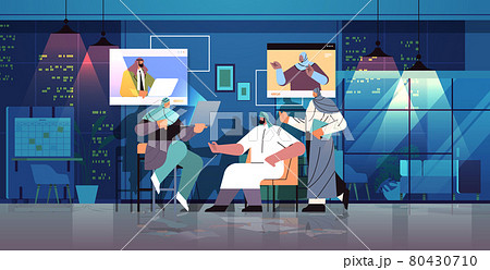 arab businesspeople team discussing during video call virtual conference online communication teamwork concept 80430710